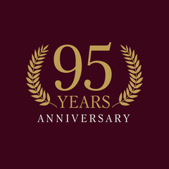 95 anniversary royal logo.  Template logo 95th anniversary with a frame in the form of laurel branches and the number 95.