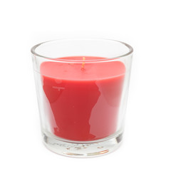 Red Candle in Glass on White background