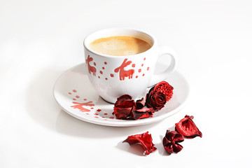 Christmas cup of coffee on white background