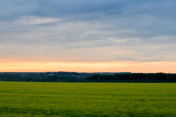 Sunset through the window of the car
