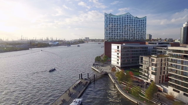 Hamburg Elbphilharmonie and Hafencity Aerial View