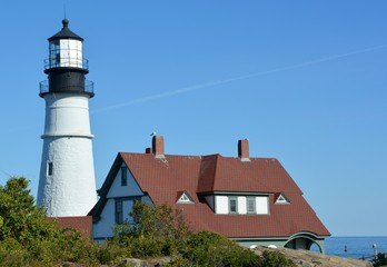 historic Portland Head lighthouse in Cape Elizabeth, Maine, overlooking the Casco Bay in the Gulf of Maine