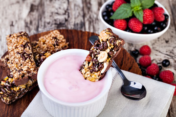 Muesli with fresh fruits and yogurt