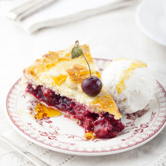 Cherry pie homemade on a white background