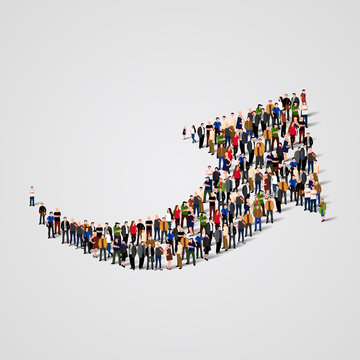 Large group of people in the arrow shape. Vector
