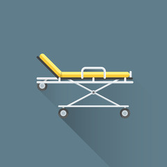 vector flat medical stretcher on wheels illustration icon.