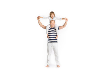 Happy father and son. Isolated on white