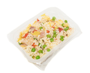 fried rice to take away on white background