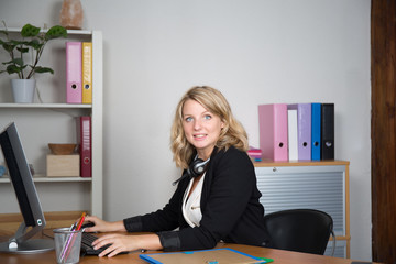 Bright picture of friendly female helpline operator