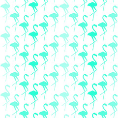 seamless repeating pattern with turquoise flamingos on white background