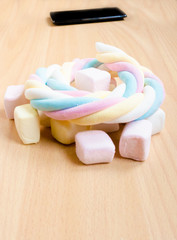 Colorful marshmallow with a mobile
