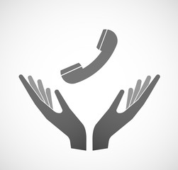 Two hands offering a phone