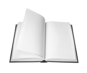 open book with blank pages on white background