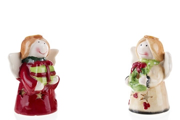 Little angels Christmas with gifts / Photography of a little angels with Christmas gifts. Isolated on white background. Stock photography.