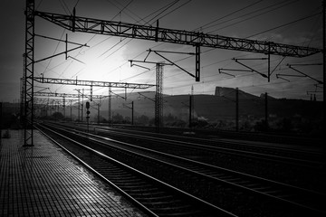 Santiago de Compostela sunrise at train railways