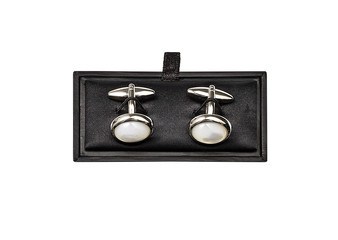 cufflinks in box isolated on white with clipping path