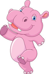 Obraz na płótnie Canvas Cartoon cute baby hippo running and happy 