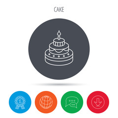 Cake icon. Birthday delicious dessert sign.
