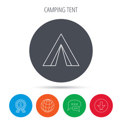 Tourist tent icon. Camping travel sign.