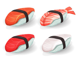 Asian Sushis Set With Salmon, Tuna, Shrimp And Bream