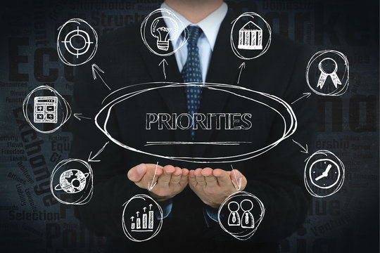 Priorities concept image with business icons.