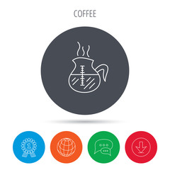 Coffee kettle icon. Hot drink pot sign.