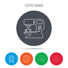 Coffee maker icon. Hot drink machine sign.