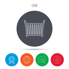 Baby crib bed icon. Cradle or cot sign.