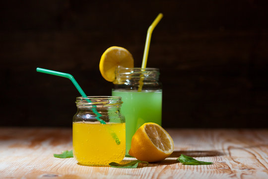 yellow and green juice in a jar