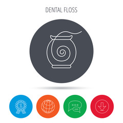 Dental floss icon. Teeth cleaning sign.