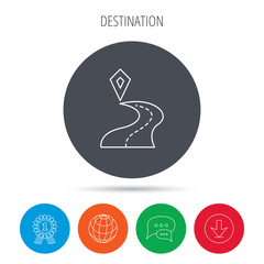 Destination pointer icon. Road location sign.