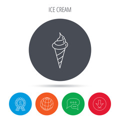 Ice cream icon. Sweet dessert in waffle cone.