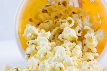 close up popcorn on a white background 