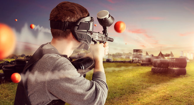 Paintball spieler in action
