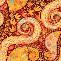 Vintage floral motif ethnic seamless background.