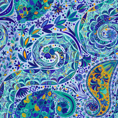 Vintage floral motif ethnic seamless background.