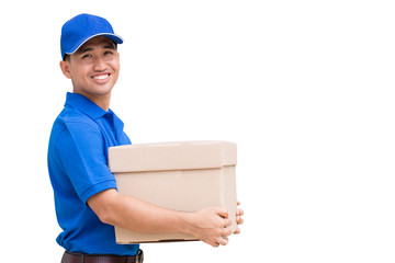Delivery man holding a parcel box