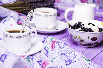 coffee and cottage cheese with blueberries