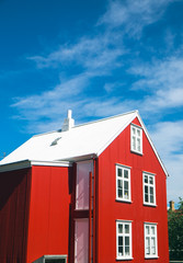 Red house with a white roof in Reykjavik, Iceland