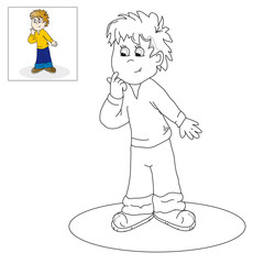 Picture for coloring - thoughtful boy.