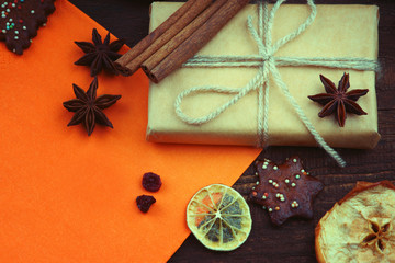 Christmas gift and sheet of paper