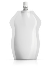 Packaging plastic bag, spouted special shape stand up pouch with spout, isolated on white background.