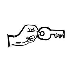 illustration vector doodle hand drawn sketch of human hand holding big success key