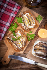 Sandwich with sprats.