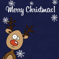 Christmas card reindeer with snowflakes