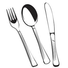 Cutlery set(fork,spoon and knife)outline silhouette vector