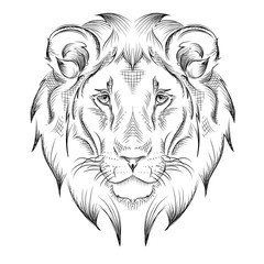 Ethnic hand drawing  head of lion. totem / tattoo design. Use for print, posters, t-shirts. Vector illustration