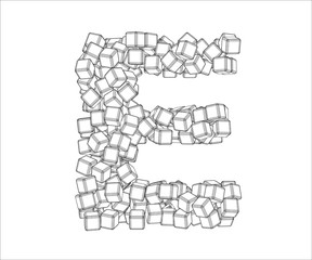 Letter E from vector contours. The letter E consists of a vector of cubes.