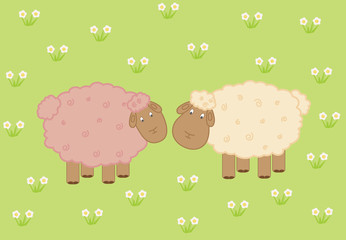 Vector illustration of sheep in a meadow