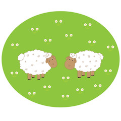 Vector illustration of sheep in a meadow